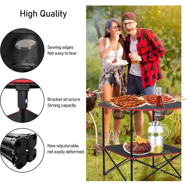 HiiPeak Camping Table, Folding Picnic Table with 4 Cup Holders and Carrying Bag, Portable Camp Table with Handle Design for BBQ Outdoor Fishing Beach Picnic Travel, Camping Essentials Black Table